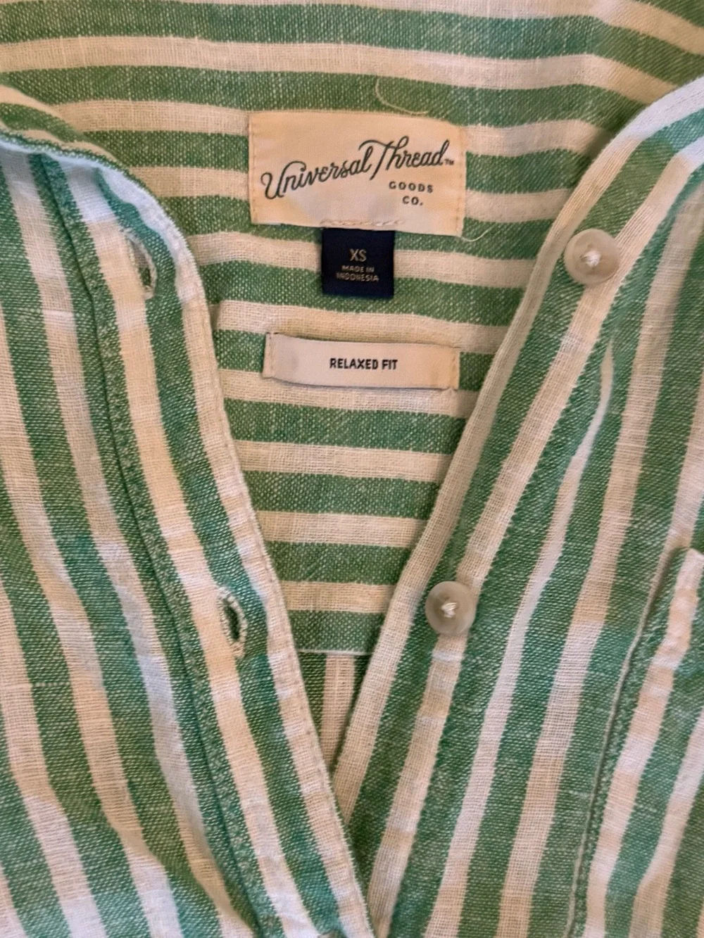SOLD XP- Universal Thread Green & White Striped Linen Blend Two-Piece Set - Picture 3 of 4